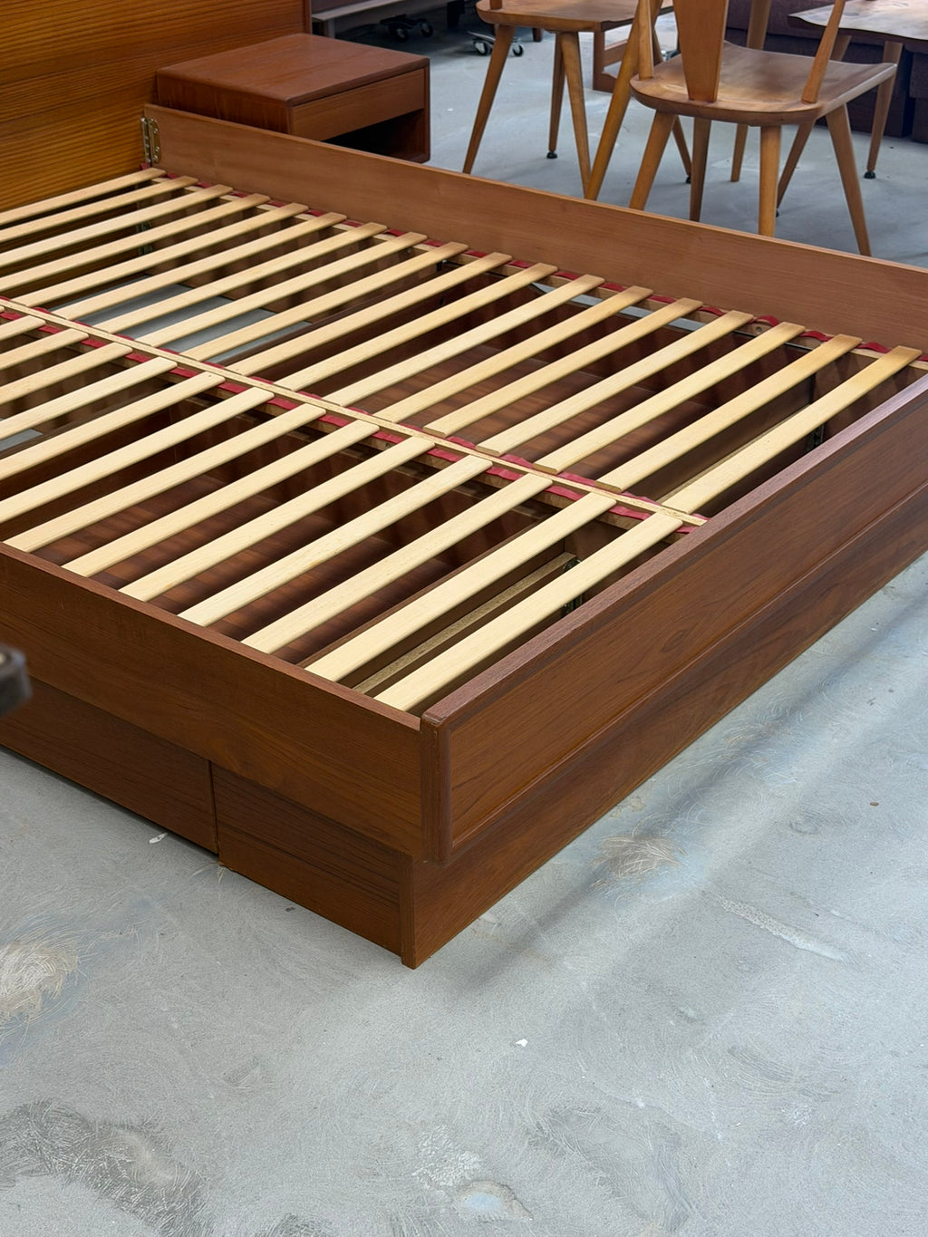 Teak Mid Century Modern Platform Queen Size Bed with Storage