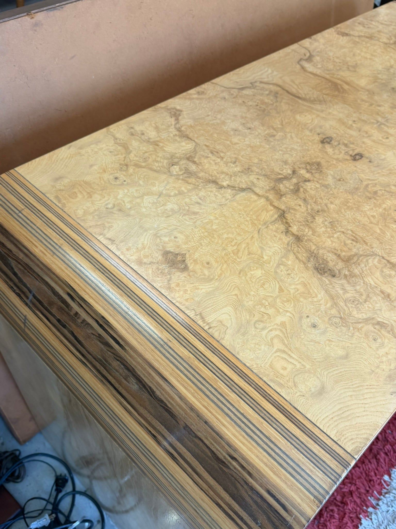 Vintage Scene Two Henredon Waterfall Desk Burl Olivewood Wood Mid Century Modern