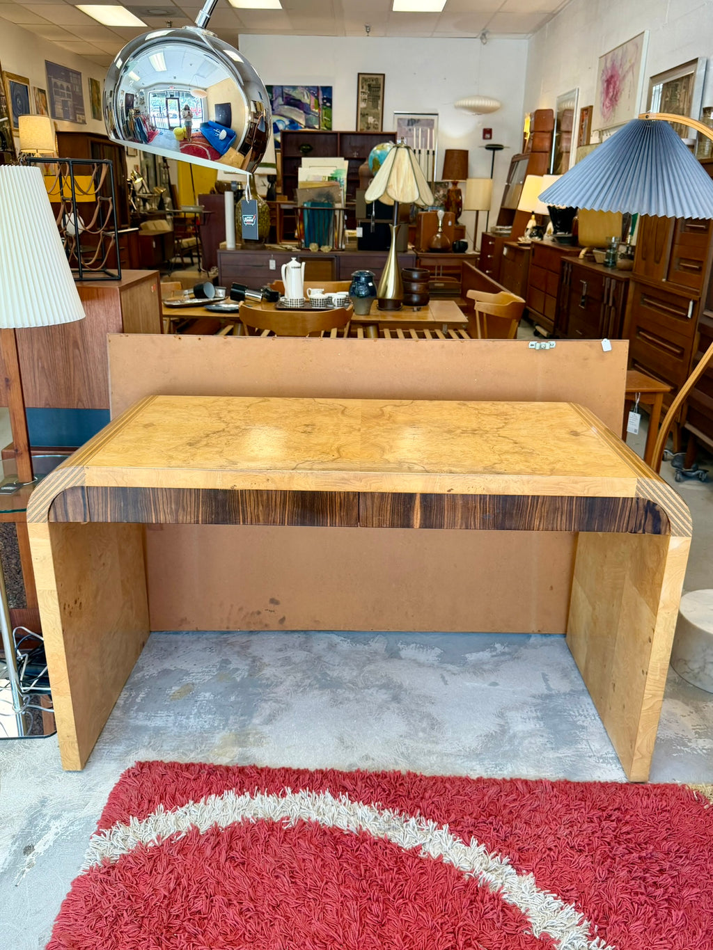Vintage Scene Two Henredon Waterfall Desk Burl Olivewood Wood Mid Century Modern