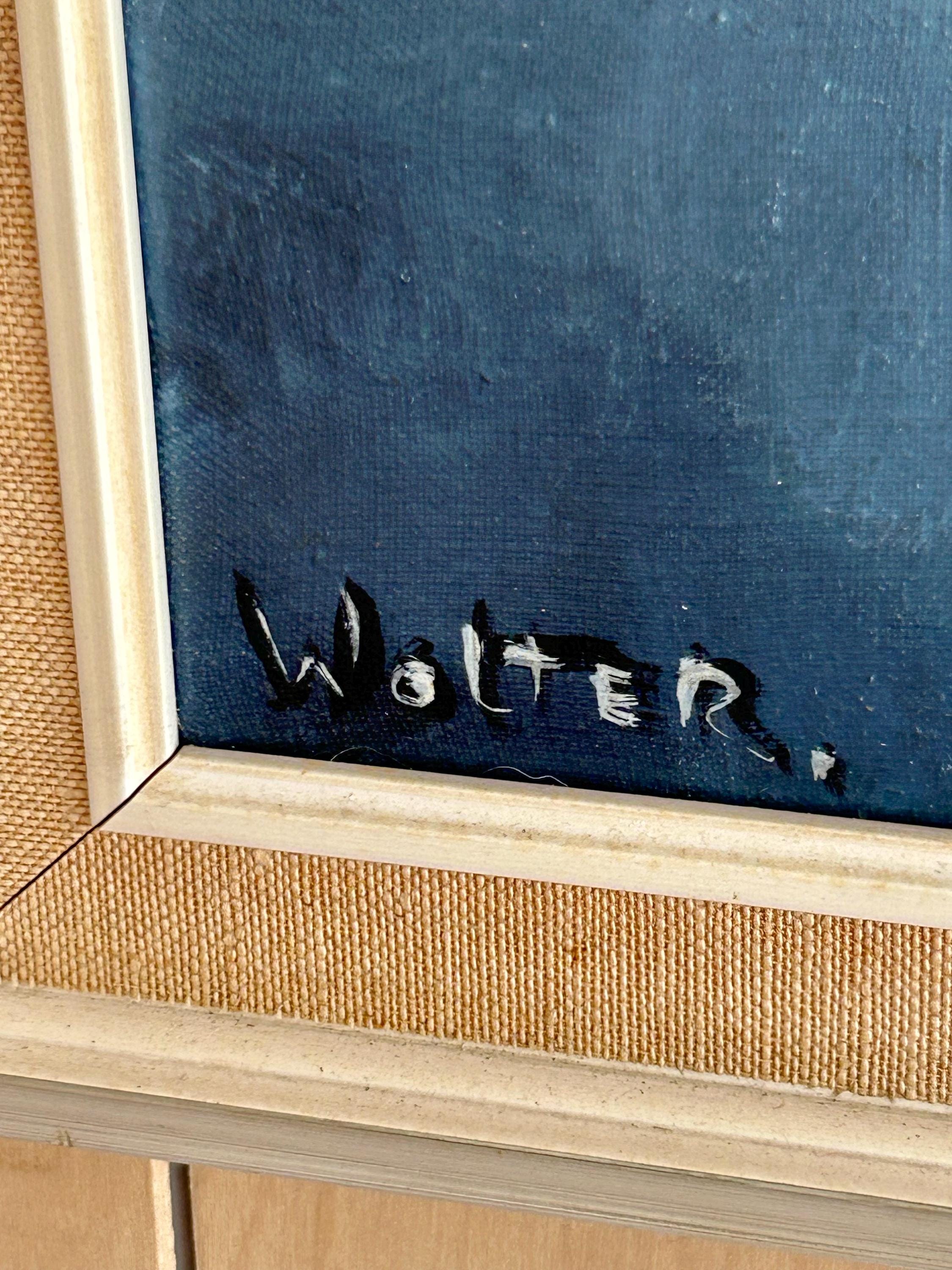 Mid Century Modern Vintage Abstract Cityscape Oil Painting Signed Walter