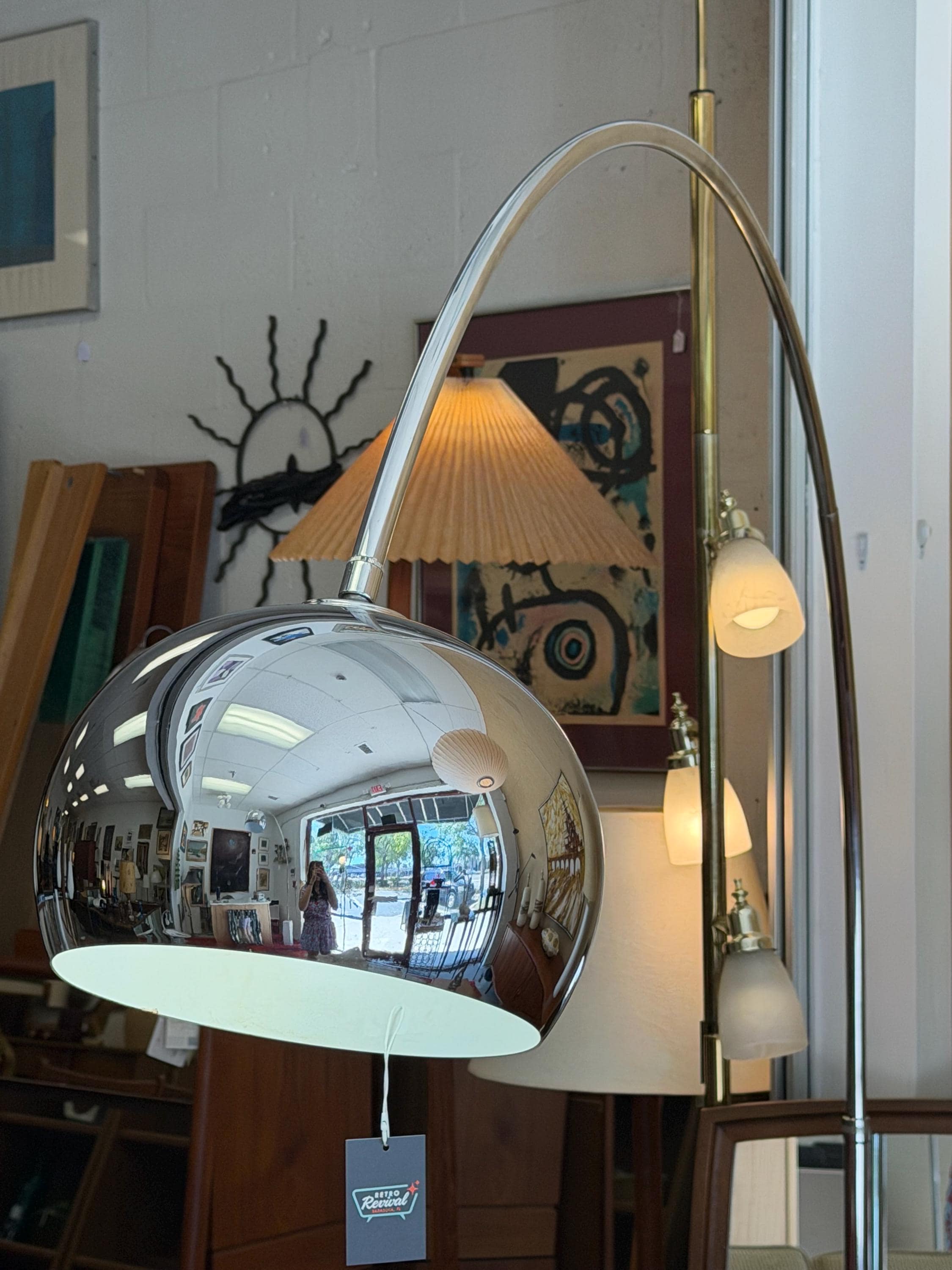 Vintage Chrome & Marble Arc Lamp Mid Century Modern