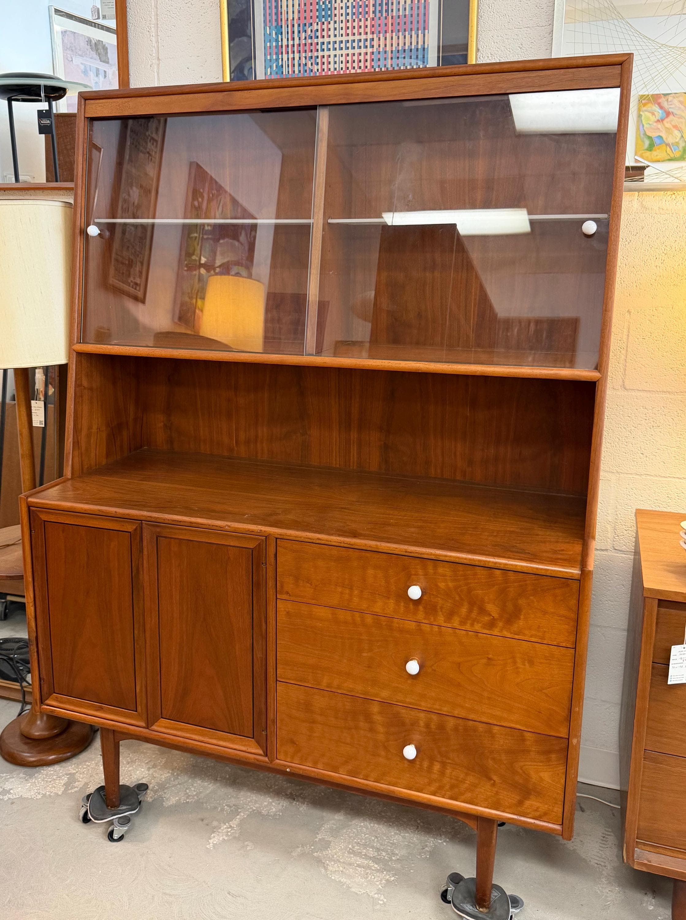 Drexel Declaration Mid Century Modern Vintage Walnut Hutch