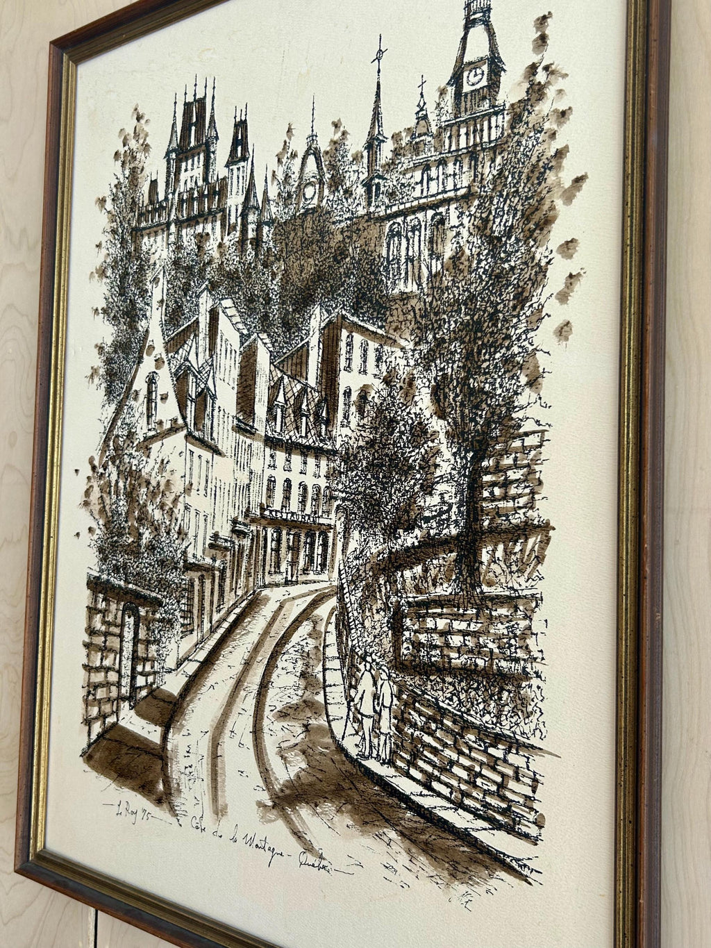 Vintage Original Painting Sketch Of Cafe de la Montagne quebec Signed Le Roy ‘75