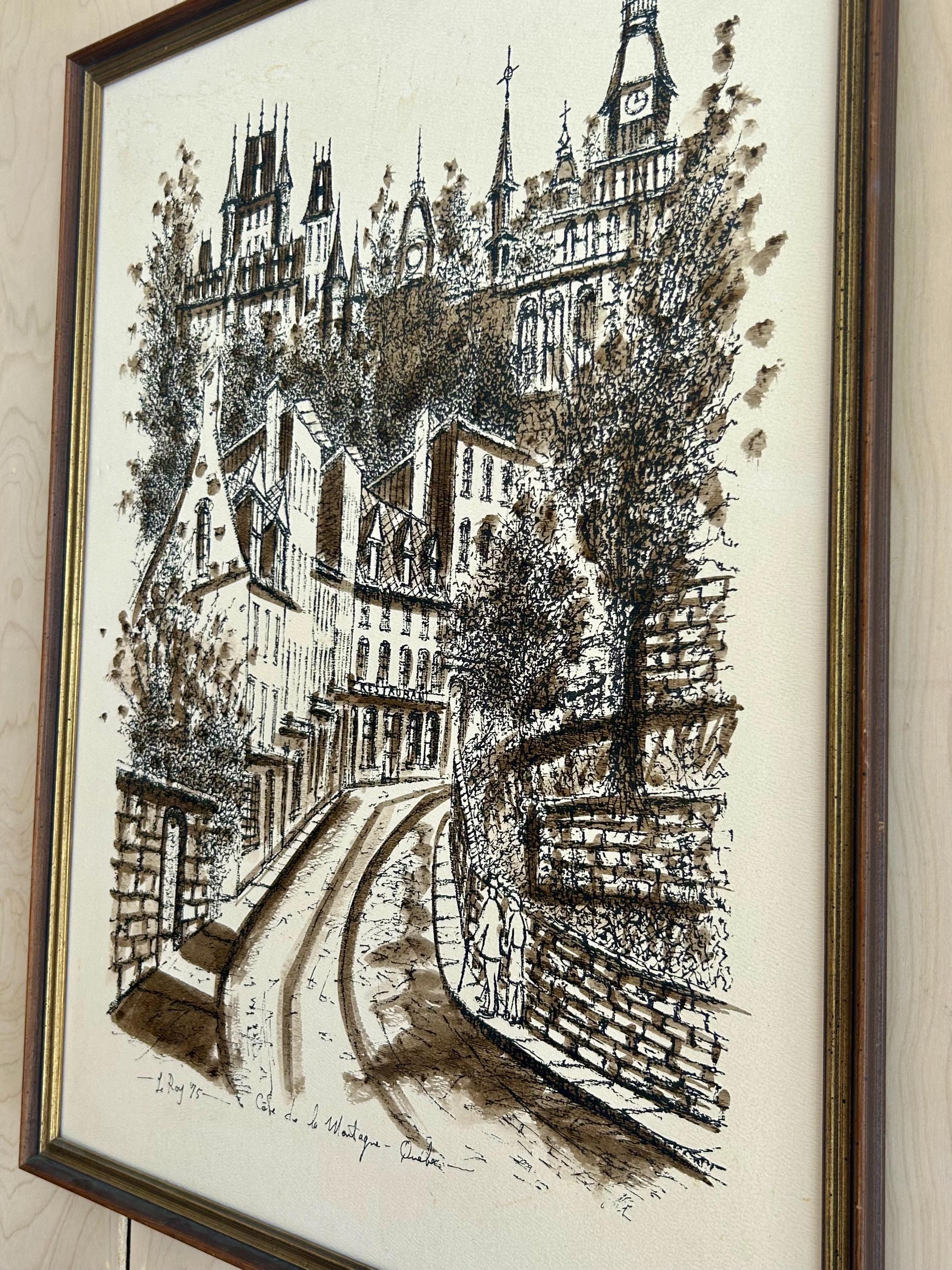 Vintage Original Painting Sketch Of Cafe de la Montagne quebec Signed Le Roy ‘75