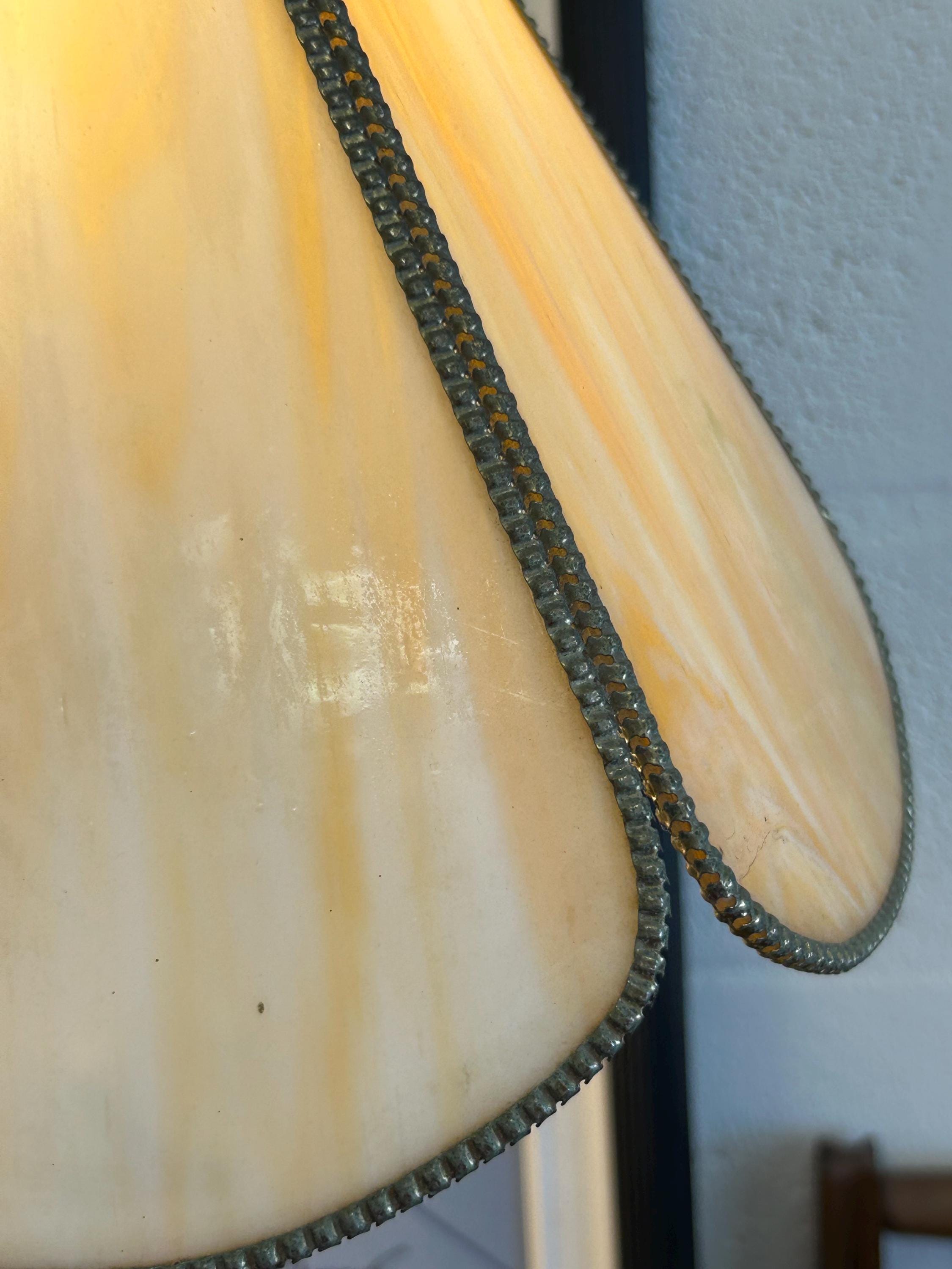 Vintage Laurel for Tony Paul Brass & Wood Table Lamp with Glass Slag Shade - Mid Century Modern