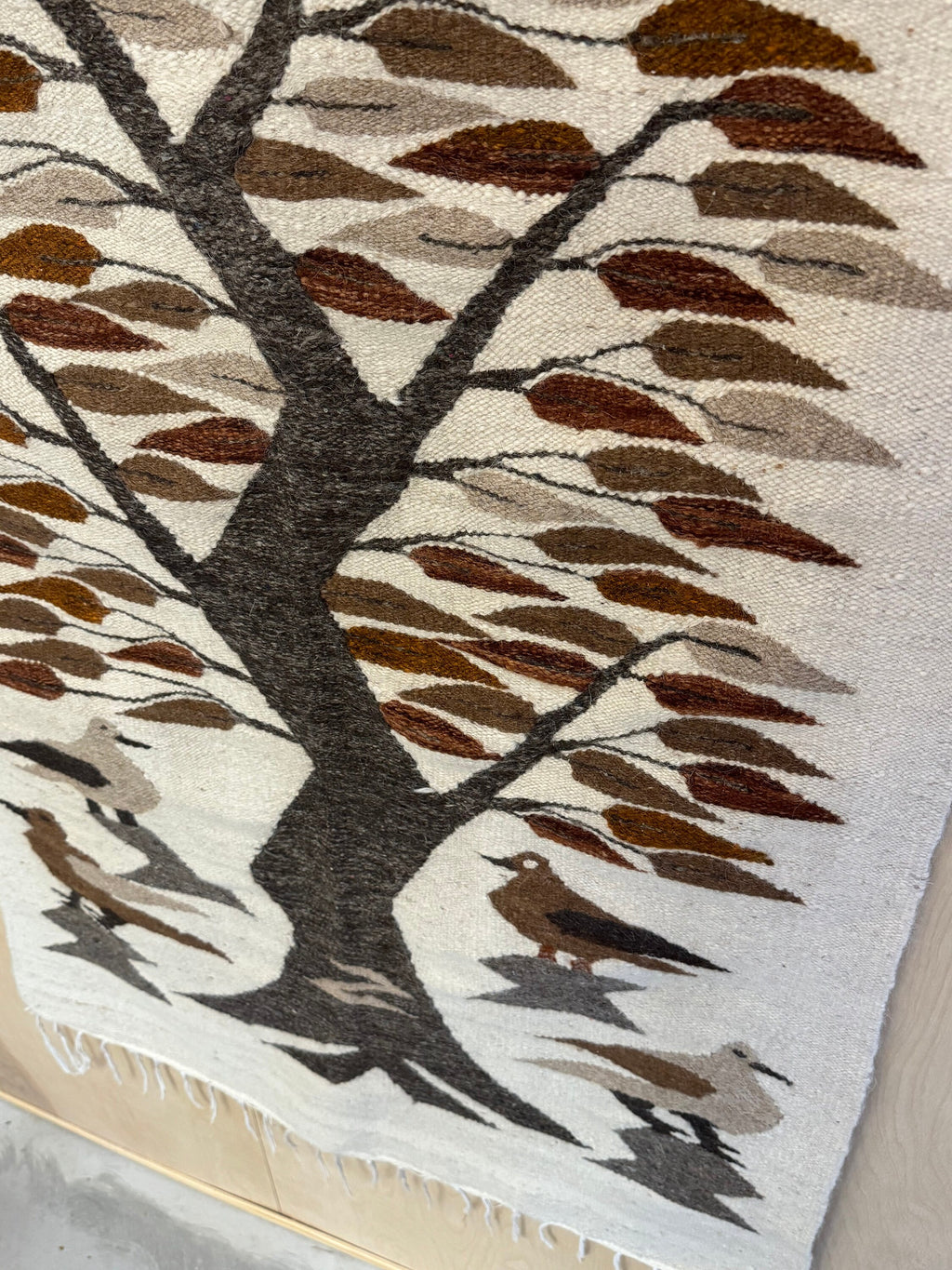 Vintage Woven Wall Hanging Or Rug With Bird And Tree Design - MCM - Mid Century Modern