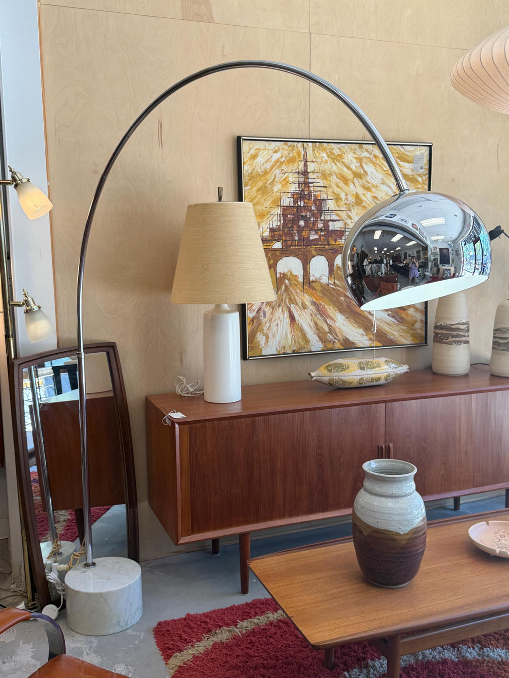 Vintage Chrome & Marble Arc Lamp Mid Century Modern