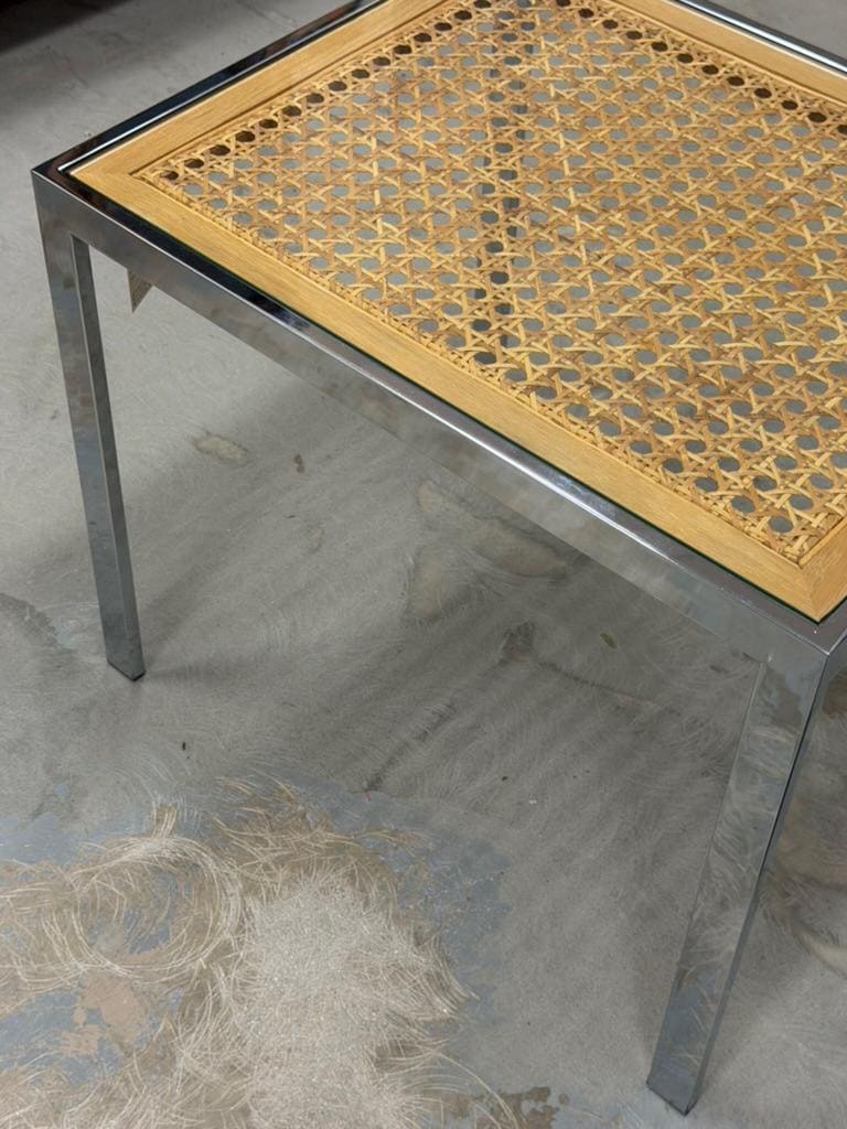 Vintage Chrome and Cane Side Table