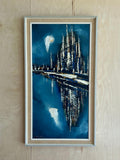 Mid Century Modern Vintage Abstract Cityscape Oil Painting Signed Walter