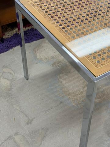 Vintage Chrome and Cane Side or Coffee Table