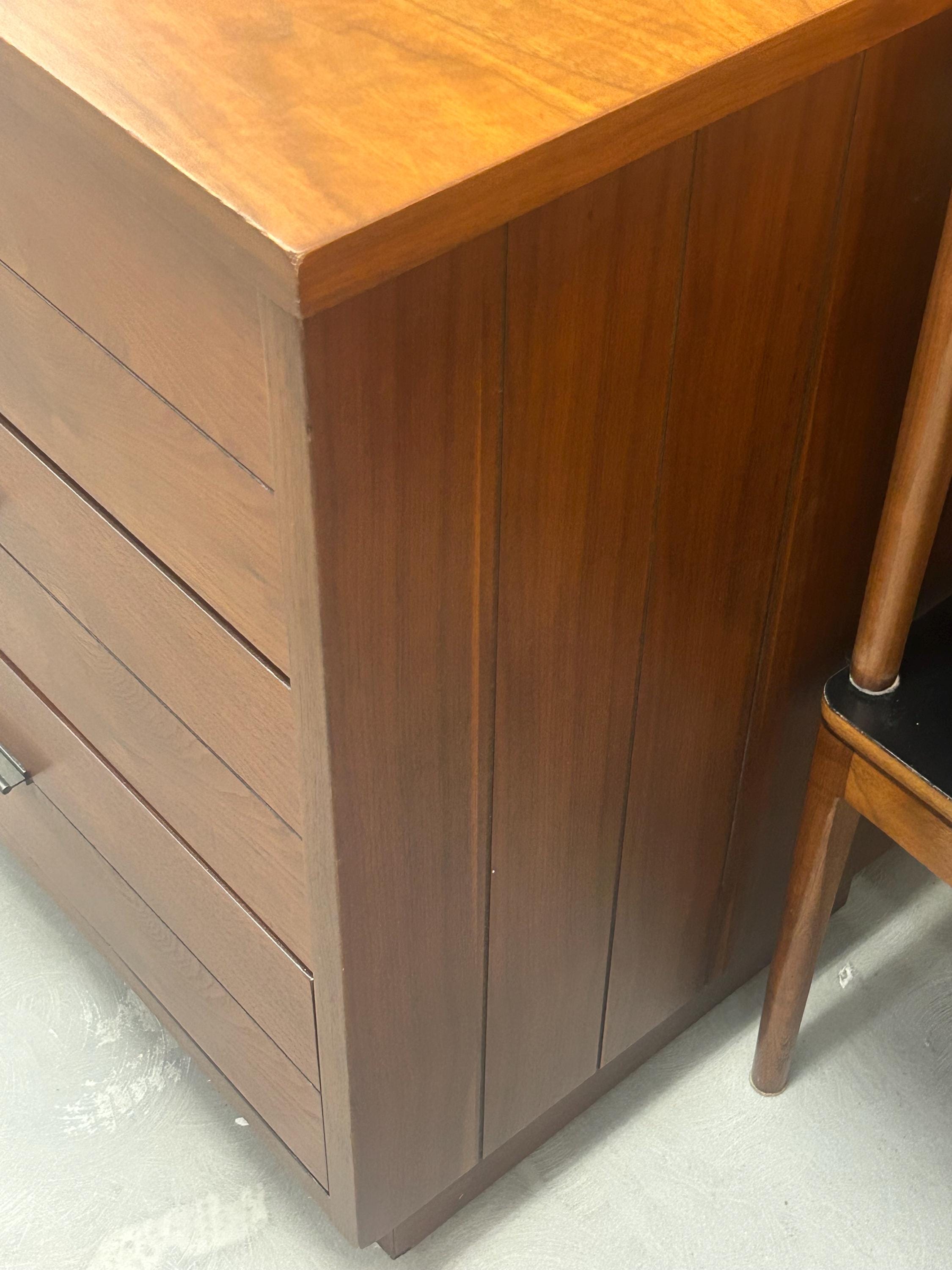 Lane Rhythm Mid Century Walnut and Cane 9 Drawer Lowboy Dresser - Vintage