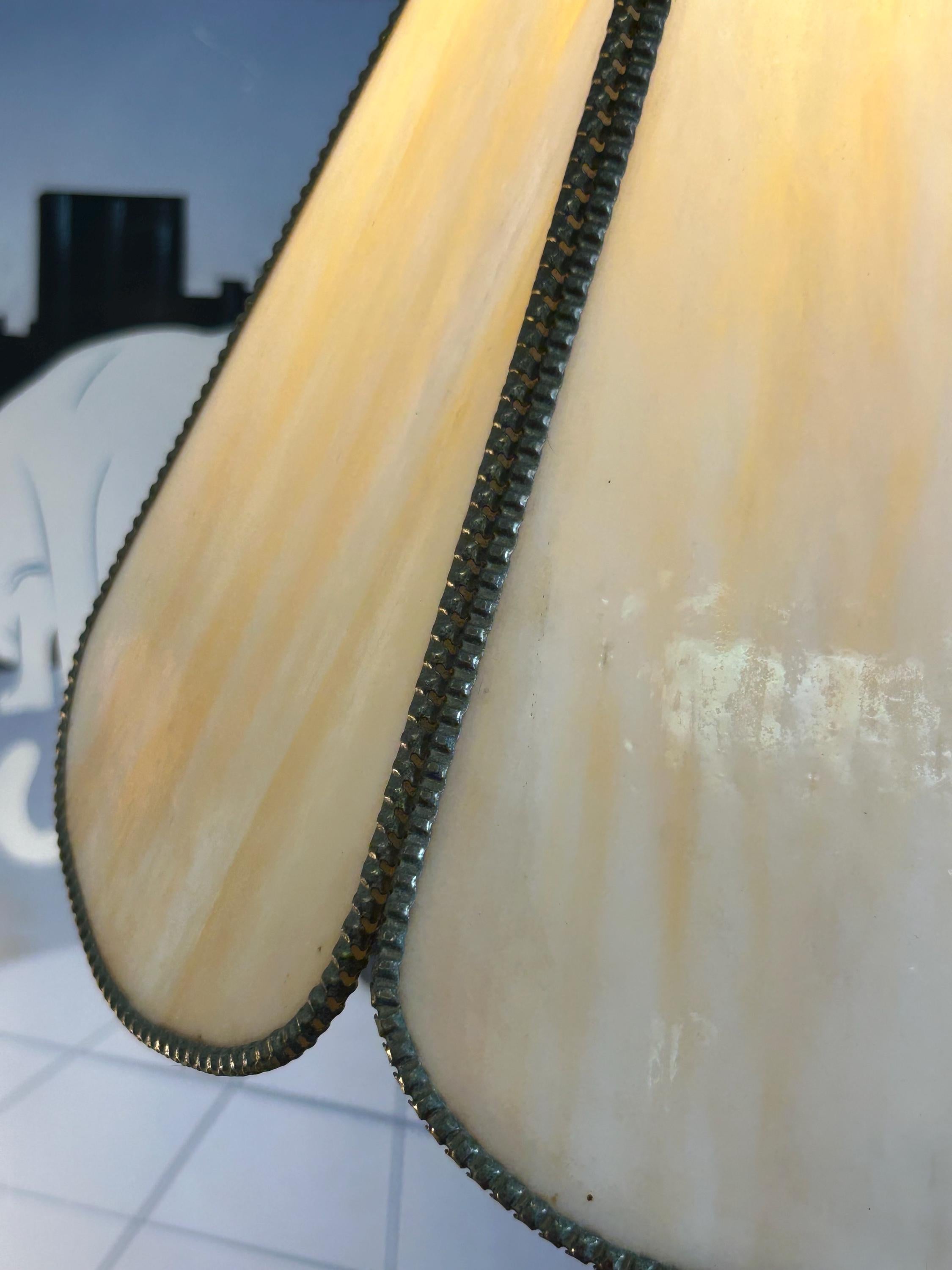 Vintage Laurel for Tony Paul Brass & Wood Table Lamp with Glass Slag Shade - Mid Century Modern