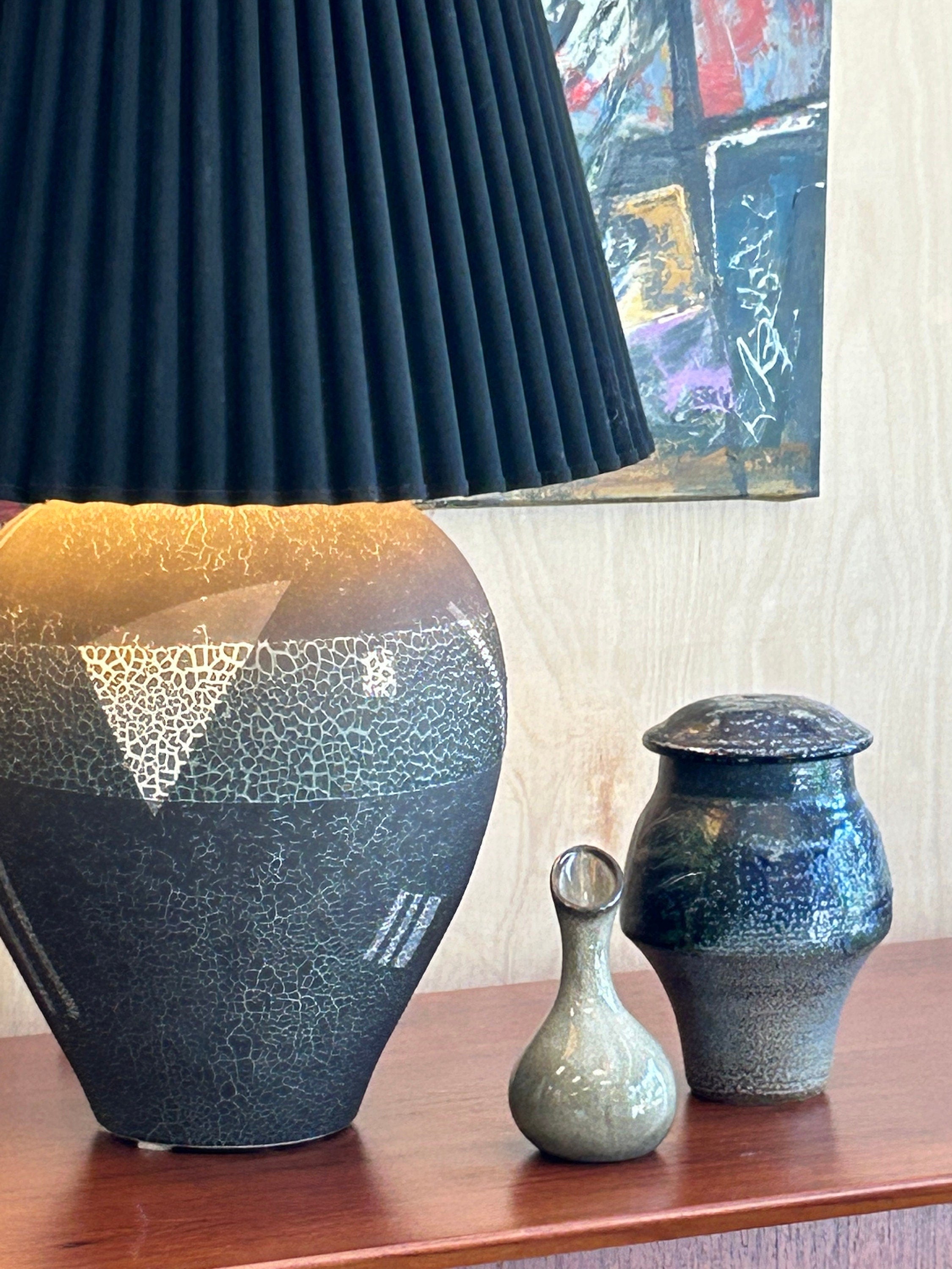 Vintage Signed Postmodern Table Lamp with Shade