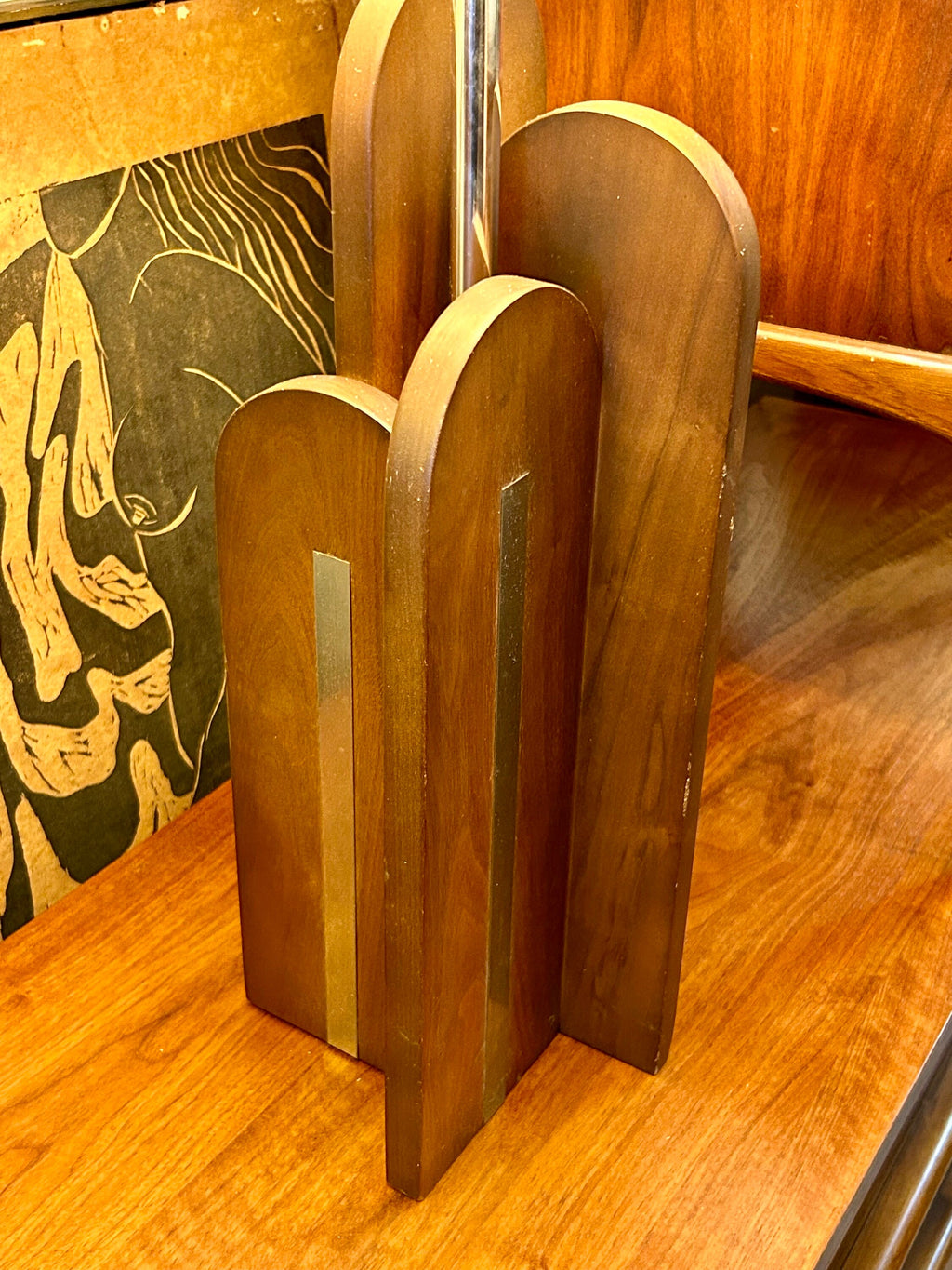 Pair of Mid Century Modern Walnut & Chrome Table Lamps