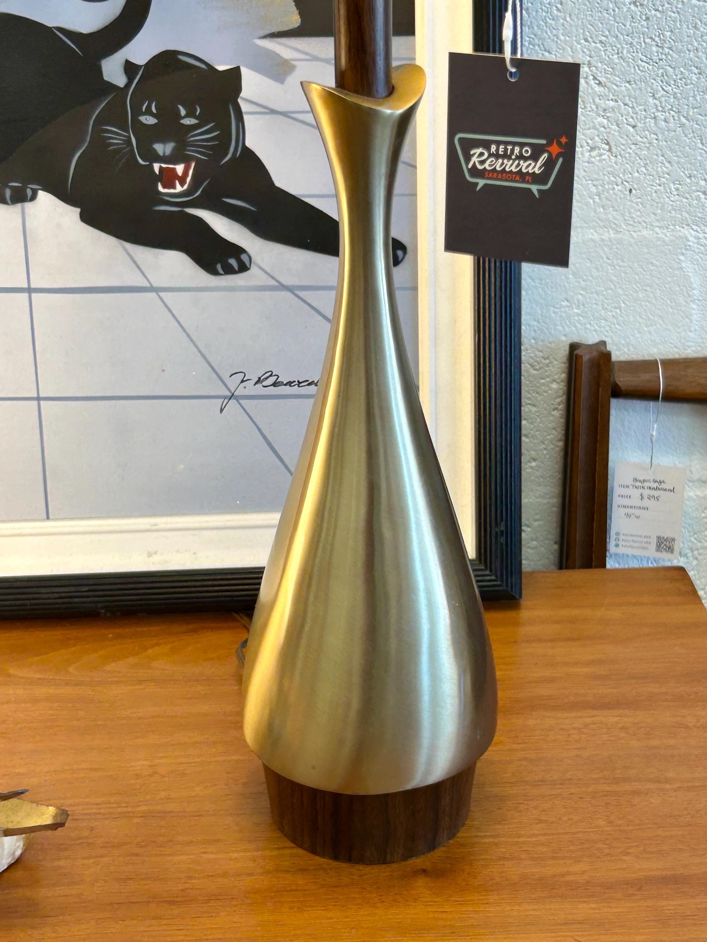 Vintage Laurel for Tony Paul Brass & Wood Table Lamp with Glass Slag Shade - Mid Century Modern