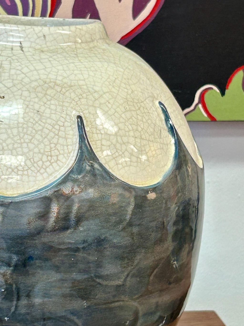 Large Gray & White Ceramic Vase Signed