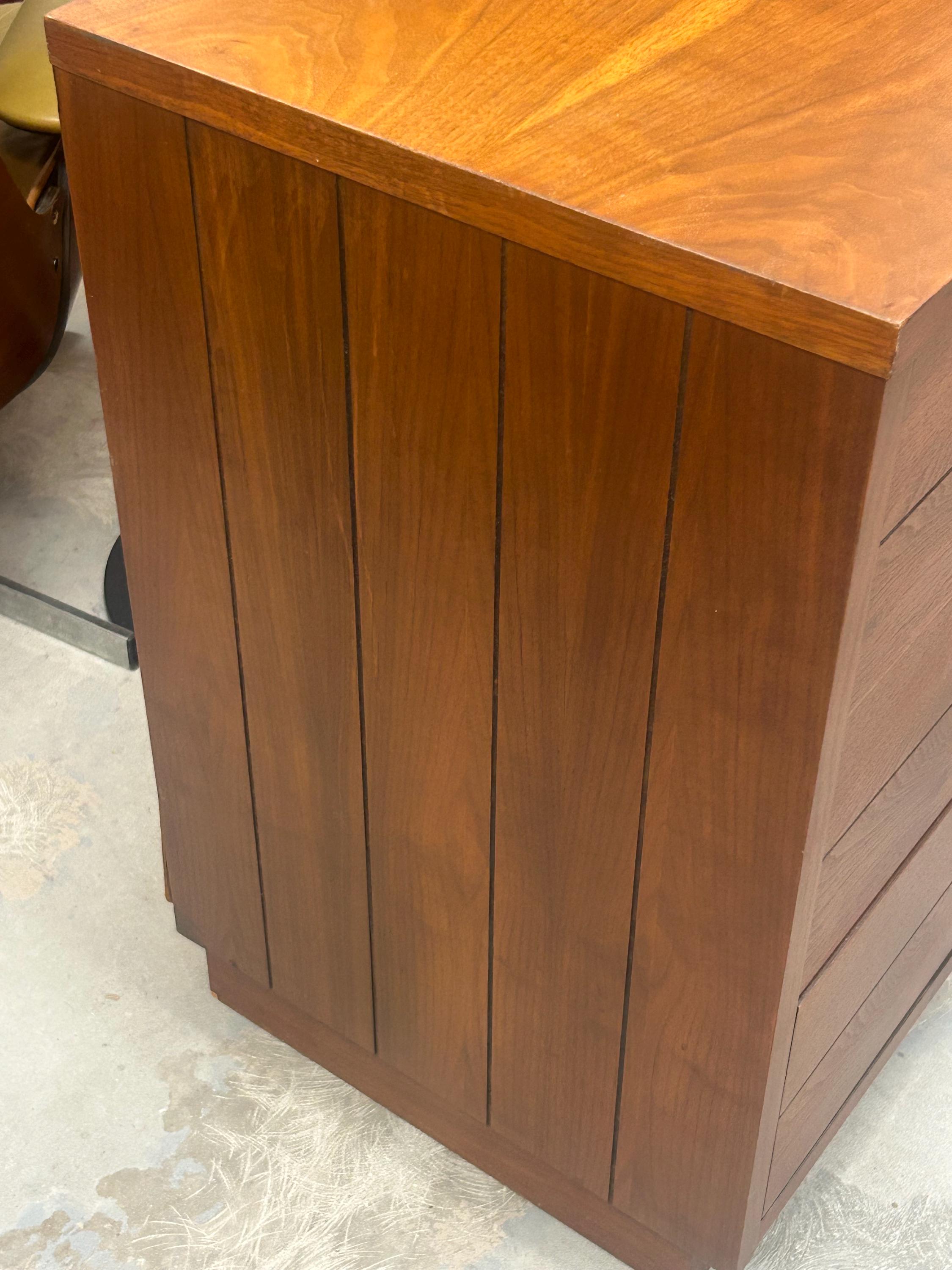 Lane Rhythm Mid Century Walnut and Cane 9 Drawer Lowboy Dresser - Vintage