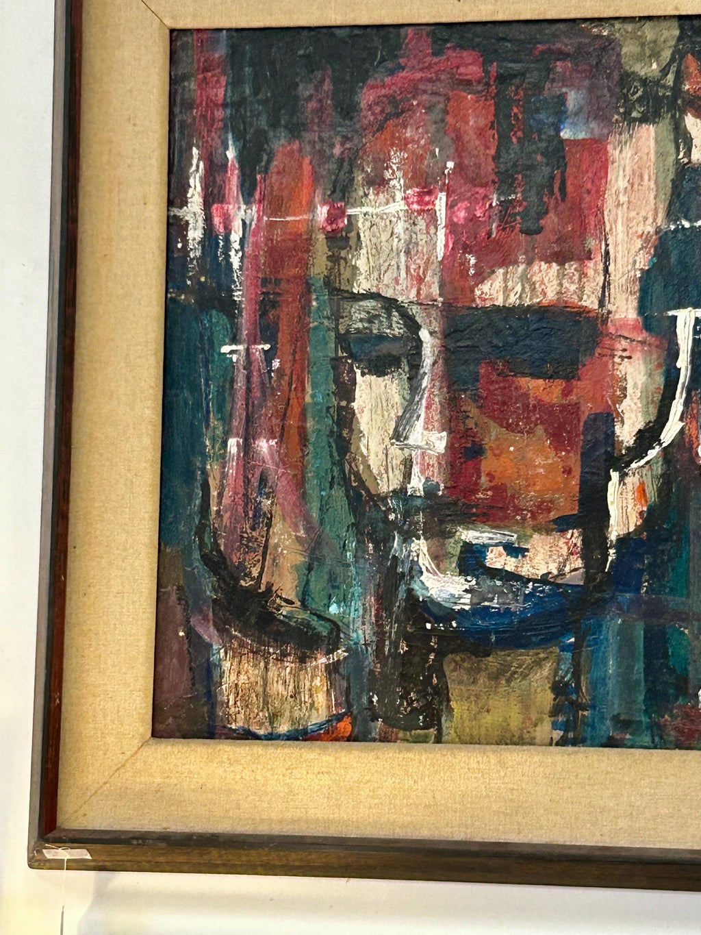 Unique Wood Framed Burlap Painting Art Piece