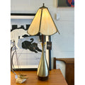 Vintage Laurel for Tony Paul Brass & Wood Table Lamp with Glass Slag Shade - Mid Century Modern