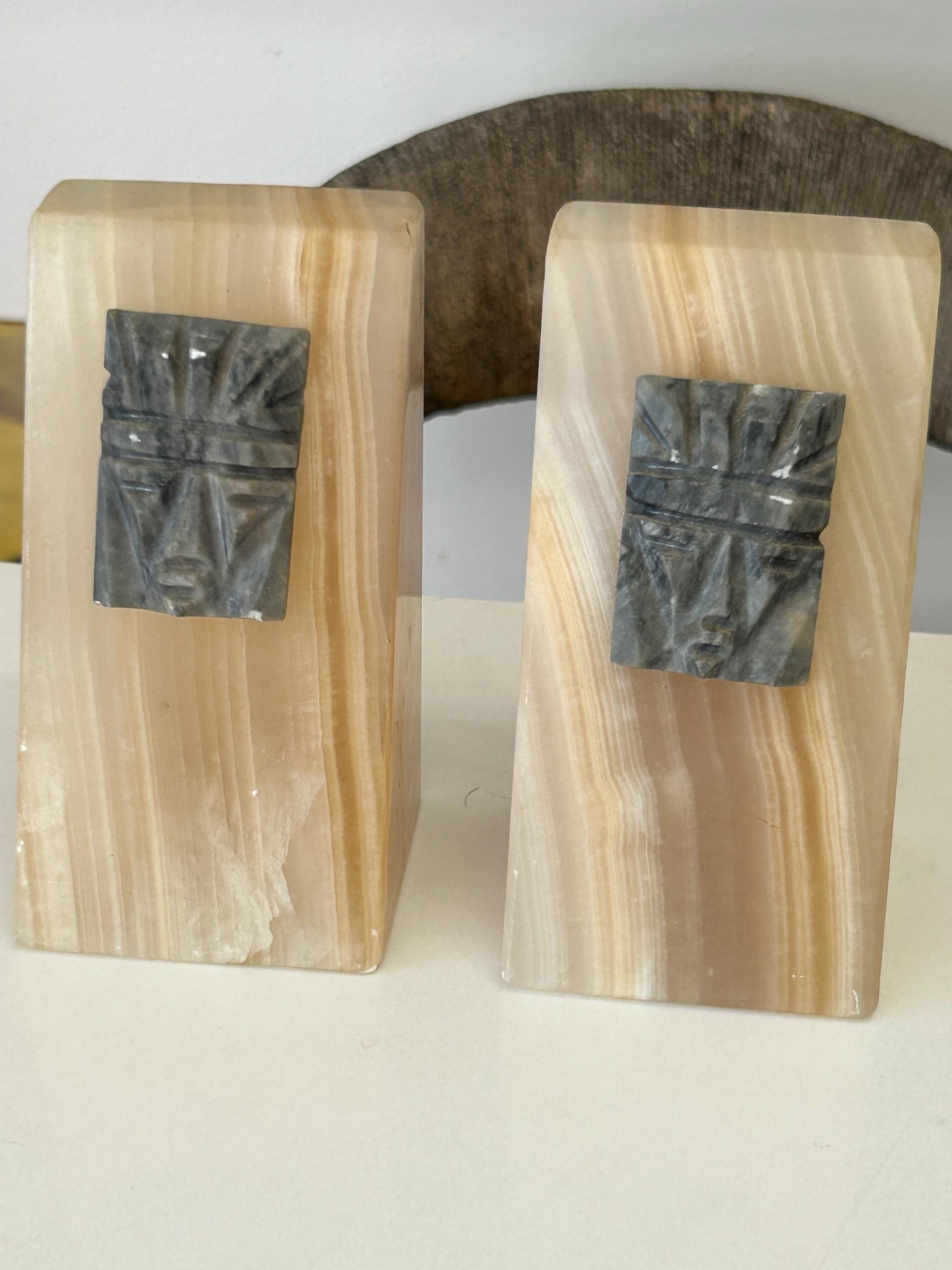 Vintage White Oynx Aztec Bookends