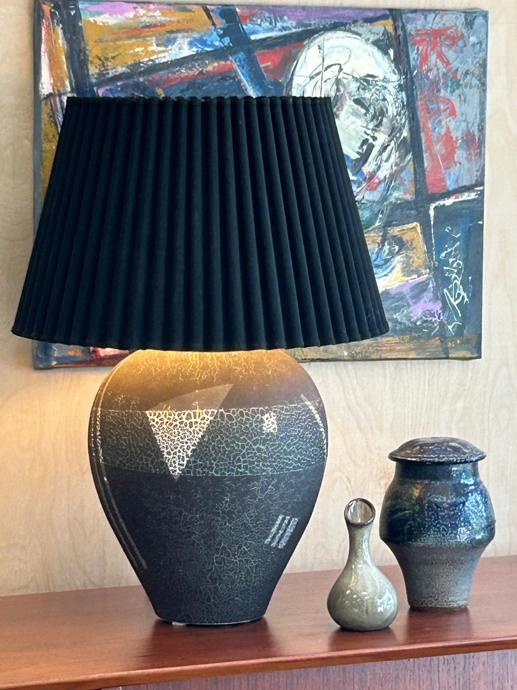 Vintage Signed Postmodern Table Lamp with Shade