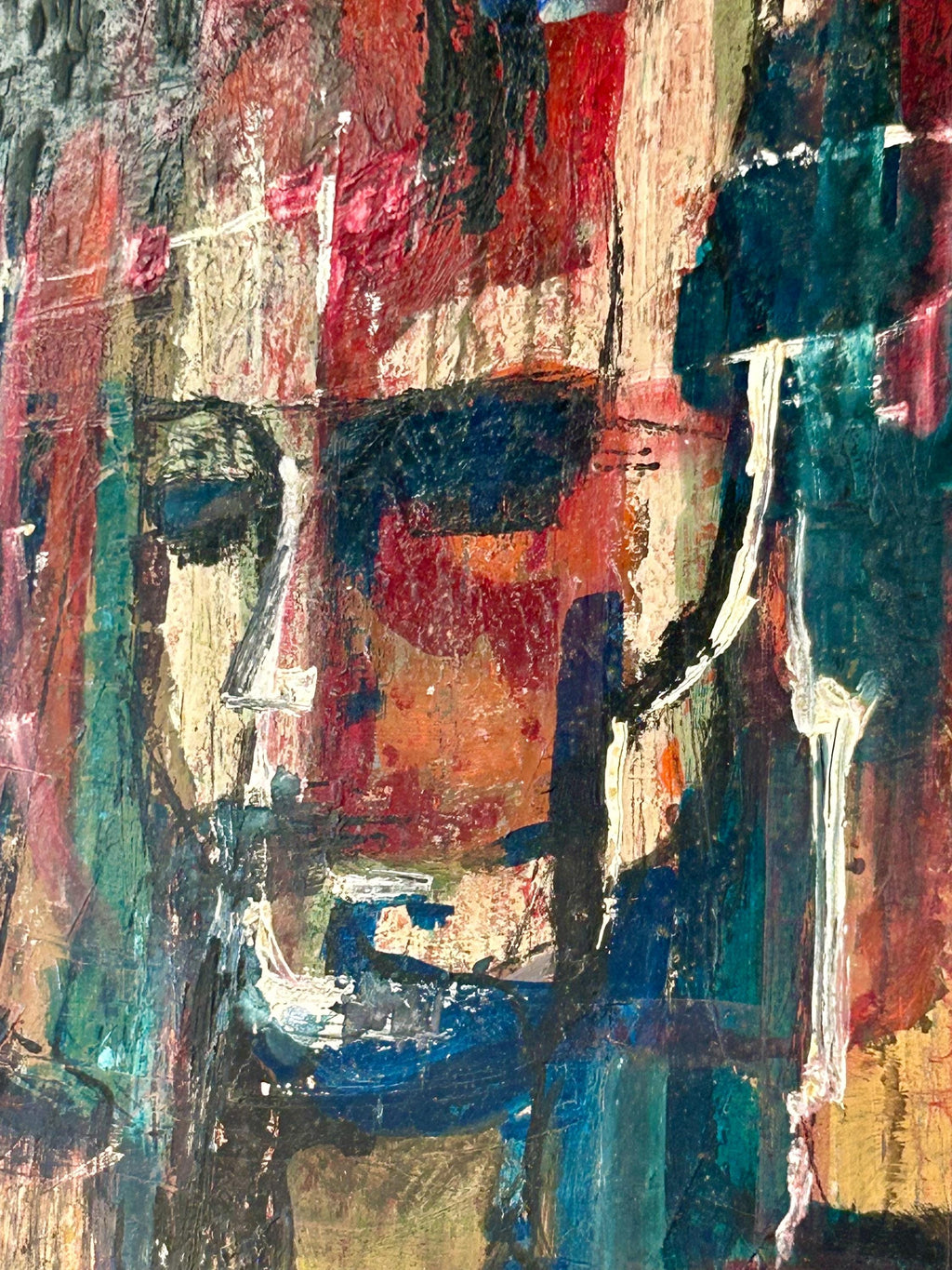 Unique Wood Framed Burlap Painting Art Piece