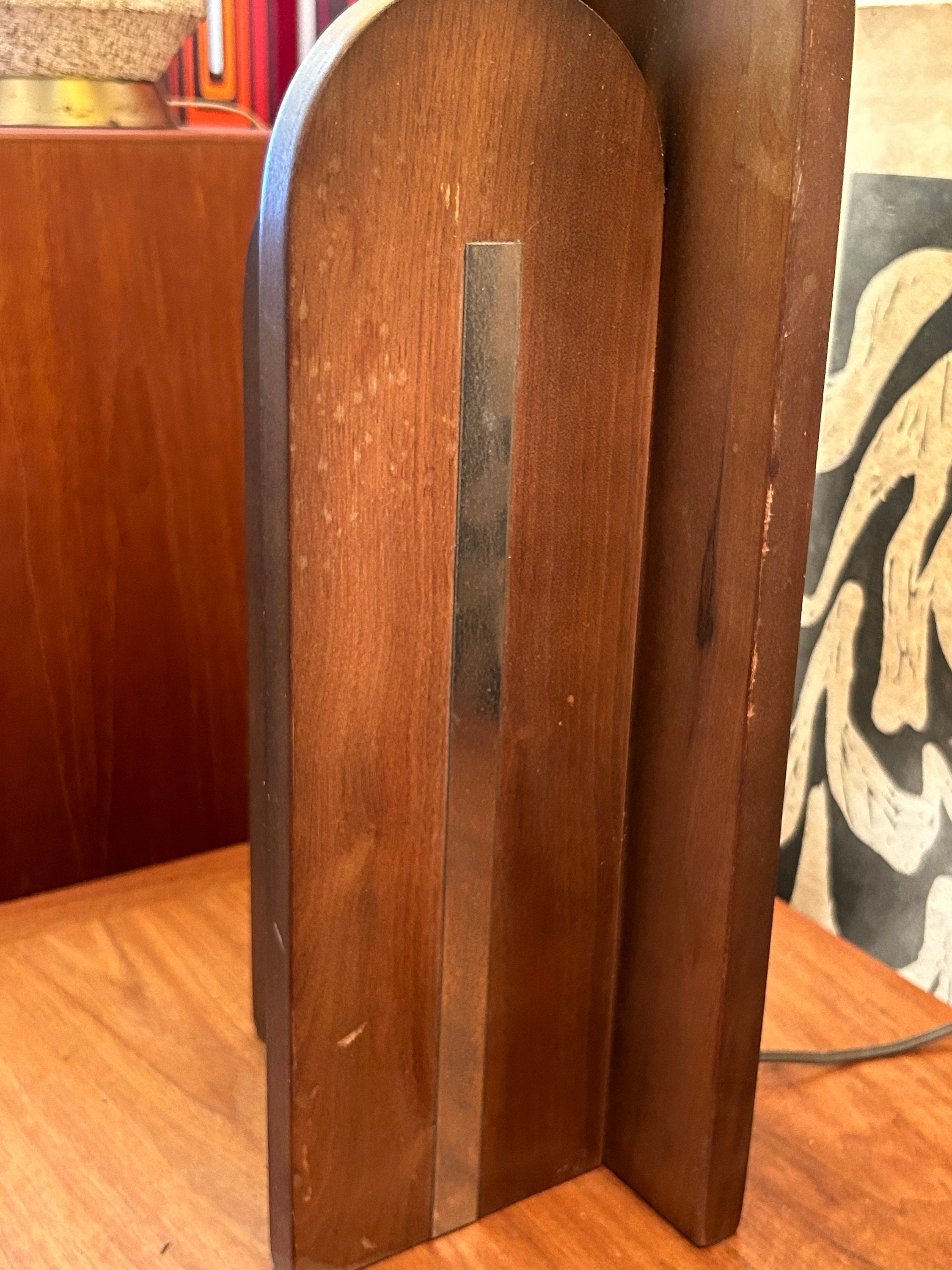 Pair of Mid Century Modern Walnut & Chrome Table Lamps